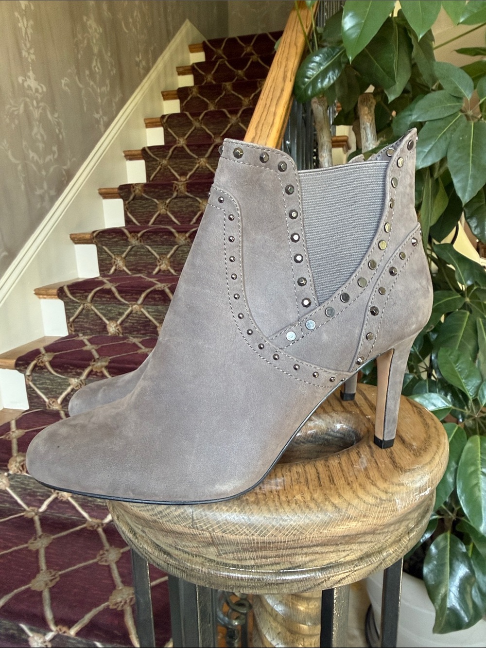 VINCE CAMUTO gray suede studded booties size 8 NWOT.